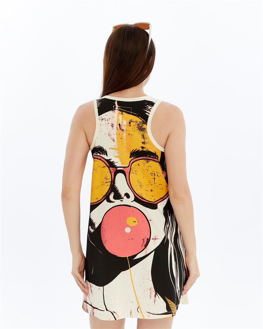 STONE WASHED FACE & GUM PRINT WOMEN LONG LINE VEST