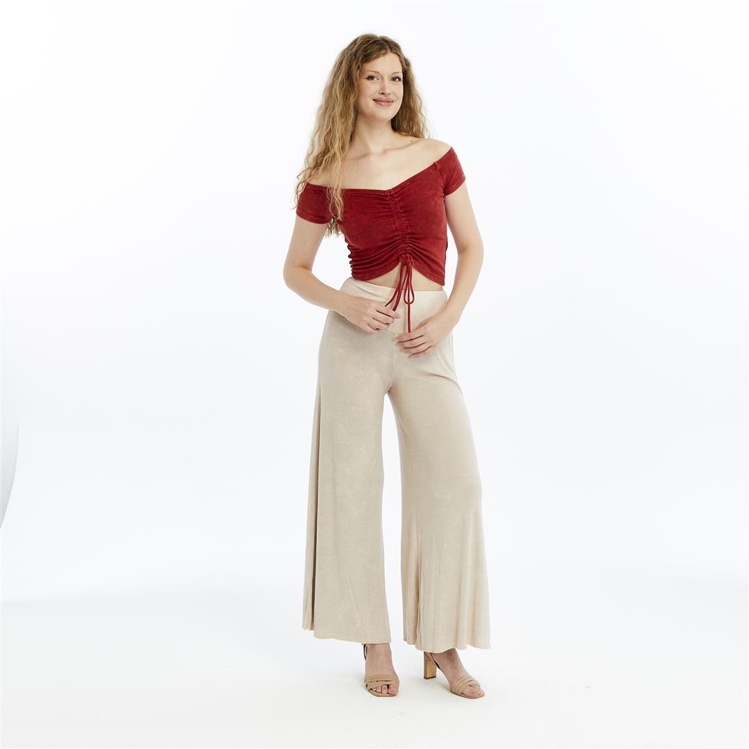 High Waist Flare Leg Soft Cotton Trouser