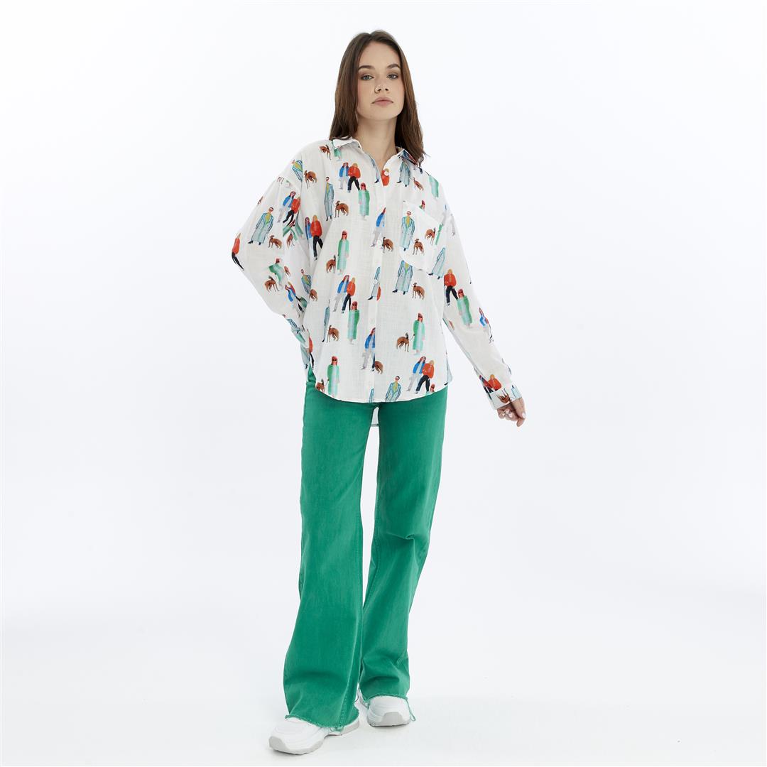 Vintage Fashion Theme Print Long Sleeve Casual Women Shirt