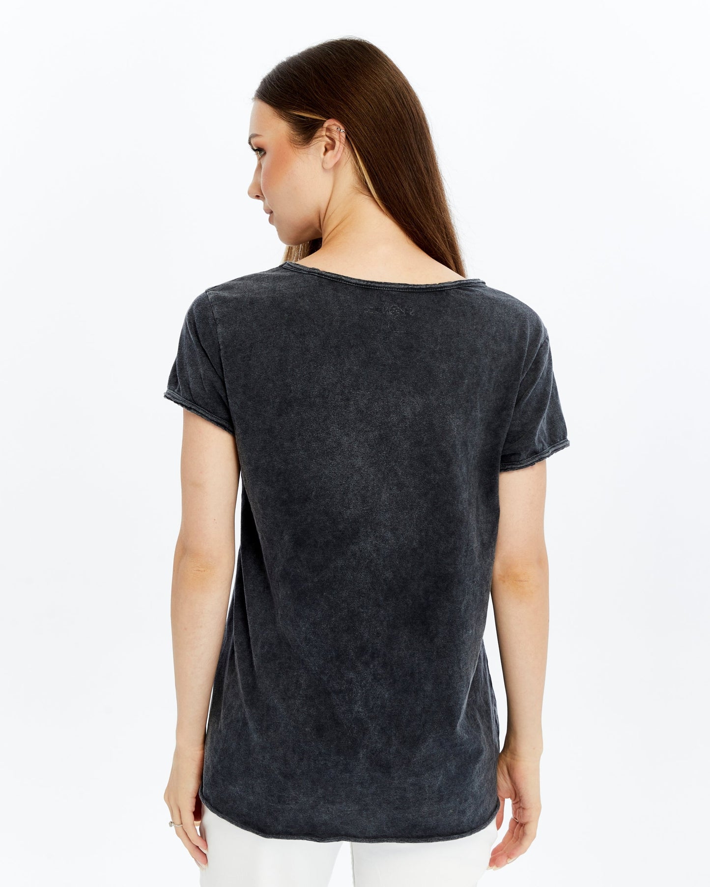 Stone Washed HEAD PHONE SKULL Gothic Print Scoop Neck Women's T-Shirt