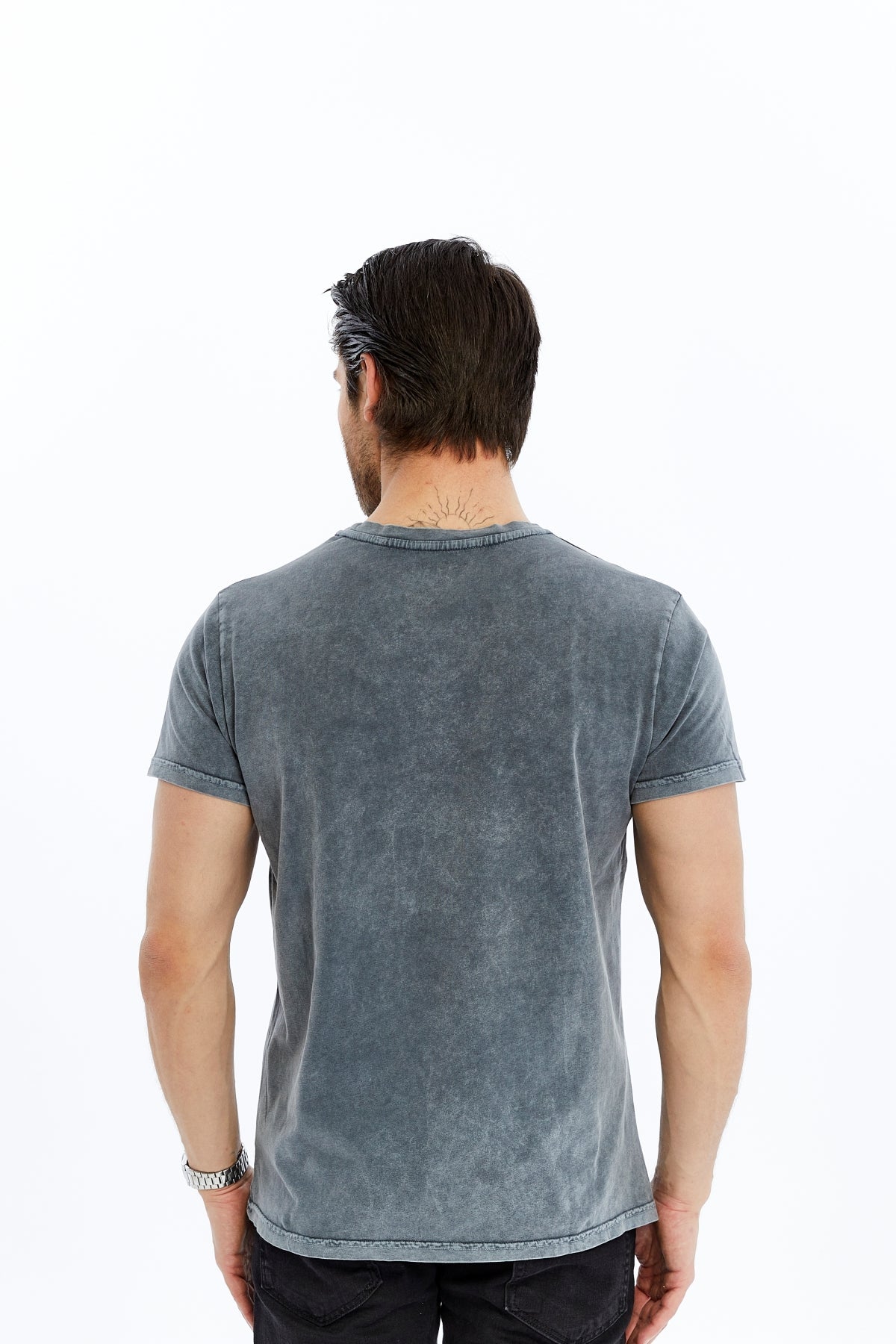 Stone Washed MUSIC MAKE ME FEEL ALIVE Printed Cotton T-shirt