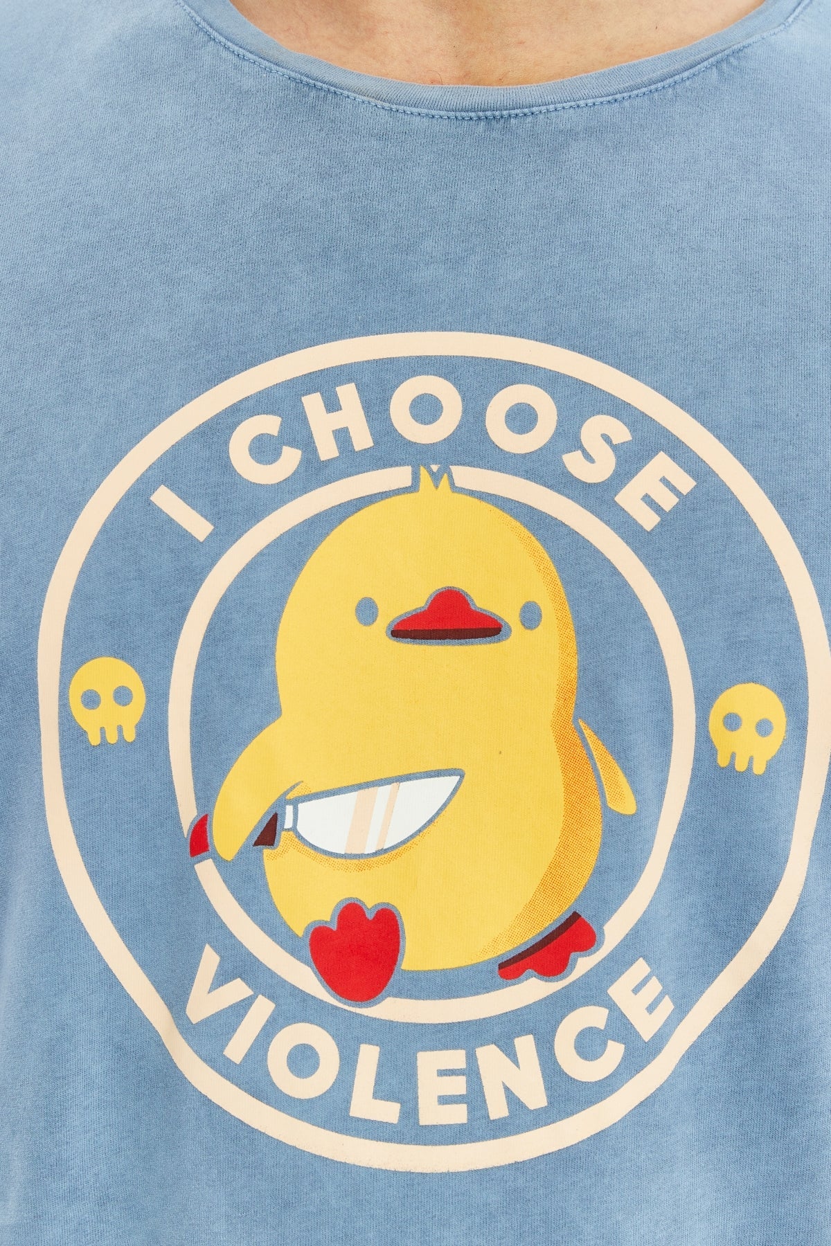 Stone Washed Effect I CHOOSE VIOLENCE FUNNY CHICK Printed Cotton T-shirt