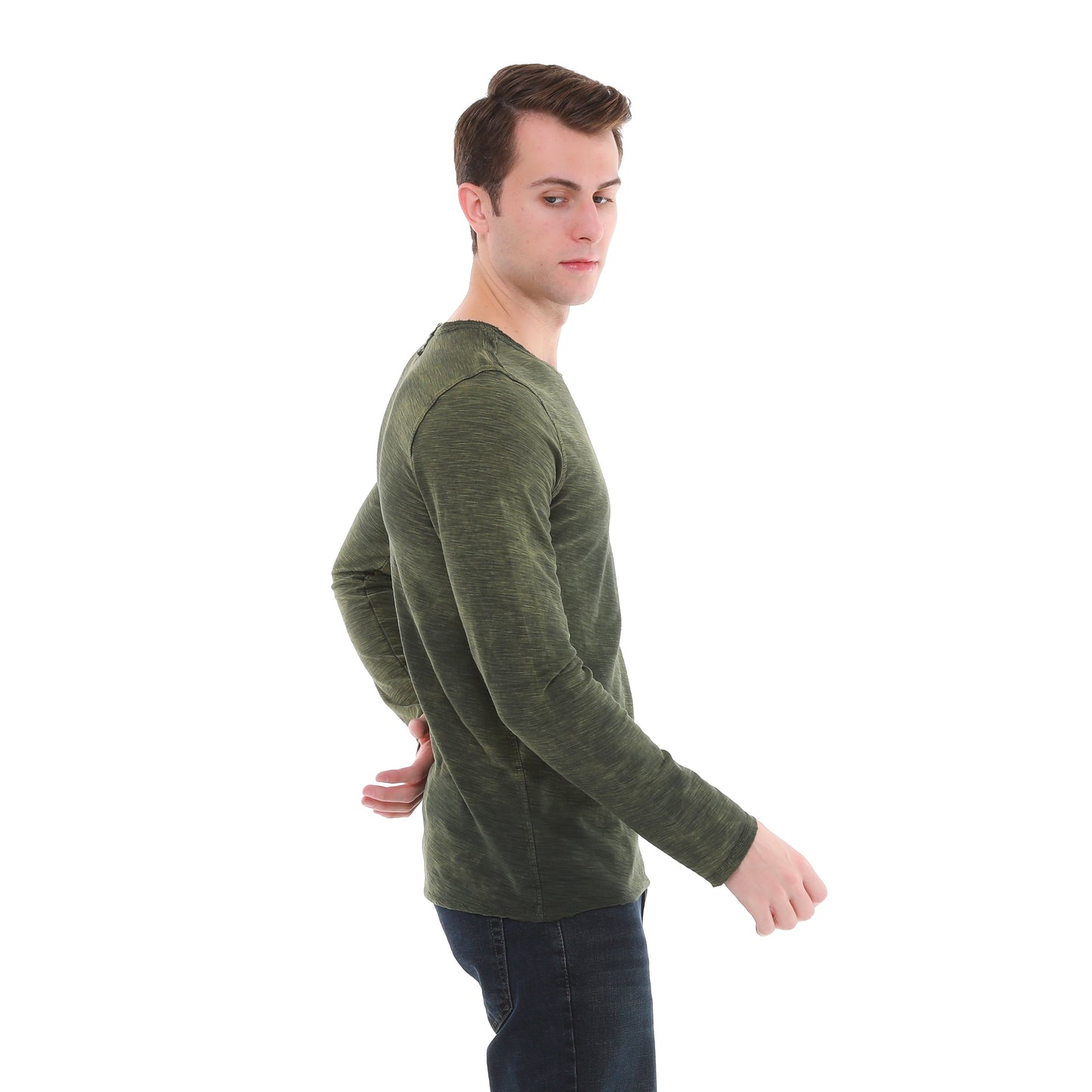 Stone Washed Cotton Men Long Sleeve Top