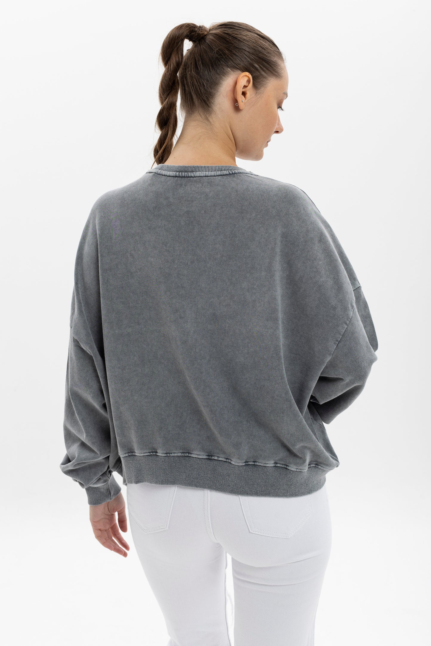 Stone Washed Cotton PEACE WITH PEACE ENGRAVED Print Women Cropped Sweatshirt