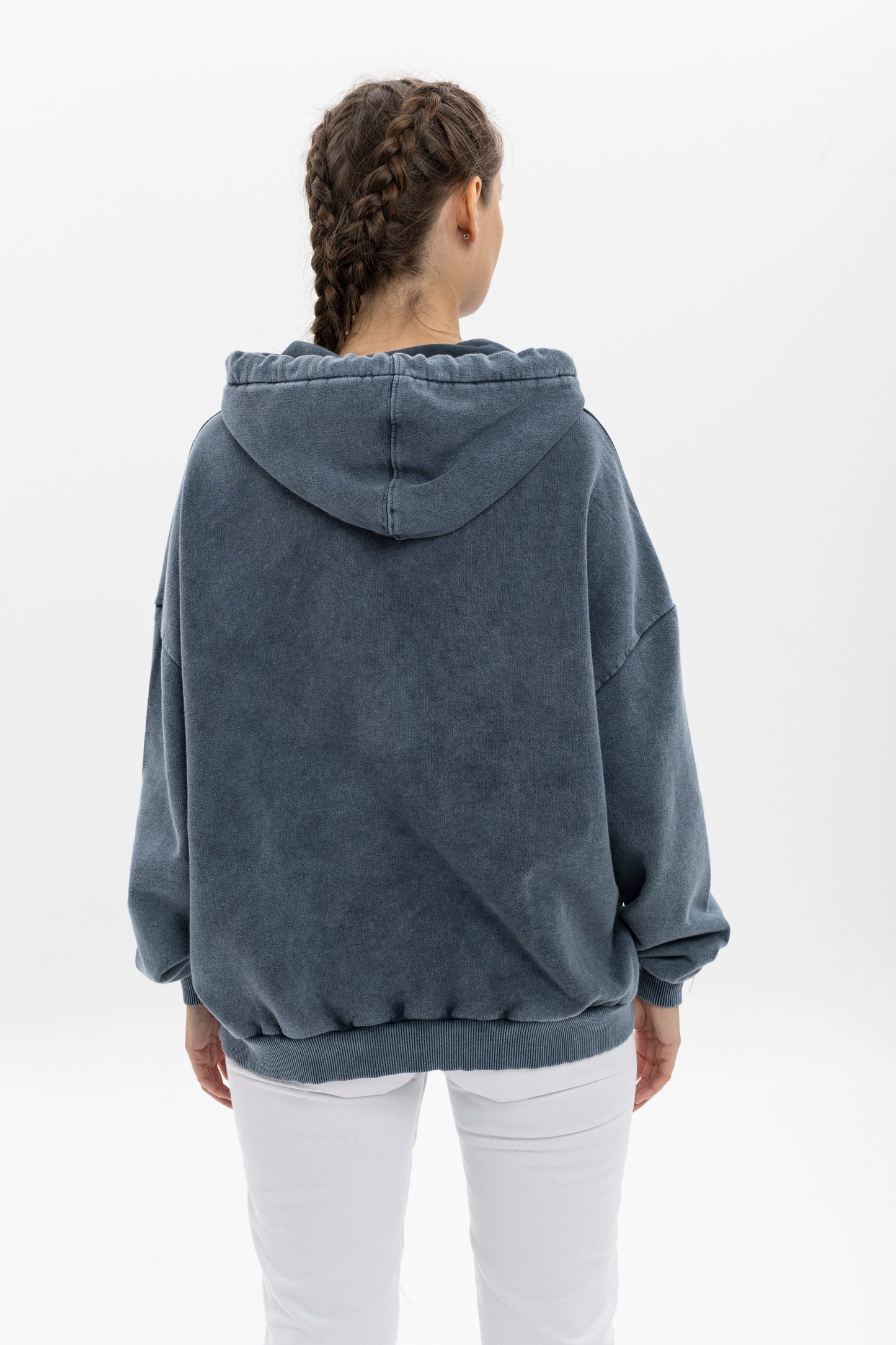 Stone Washed PEACE WITH STONE ENGRAVED Printed Relaxed Hoodie