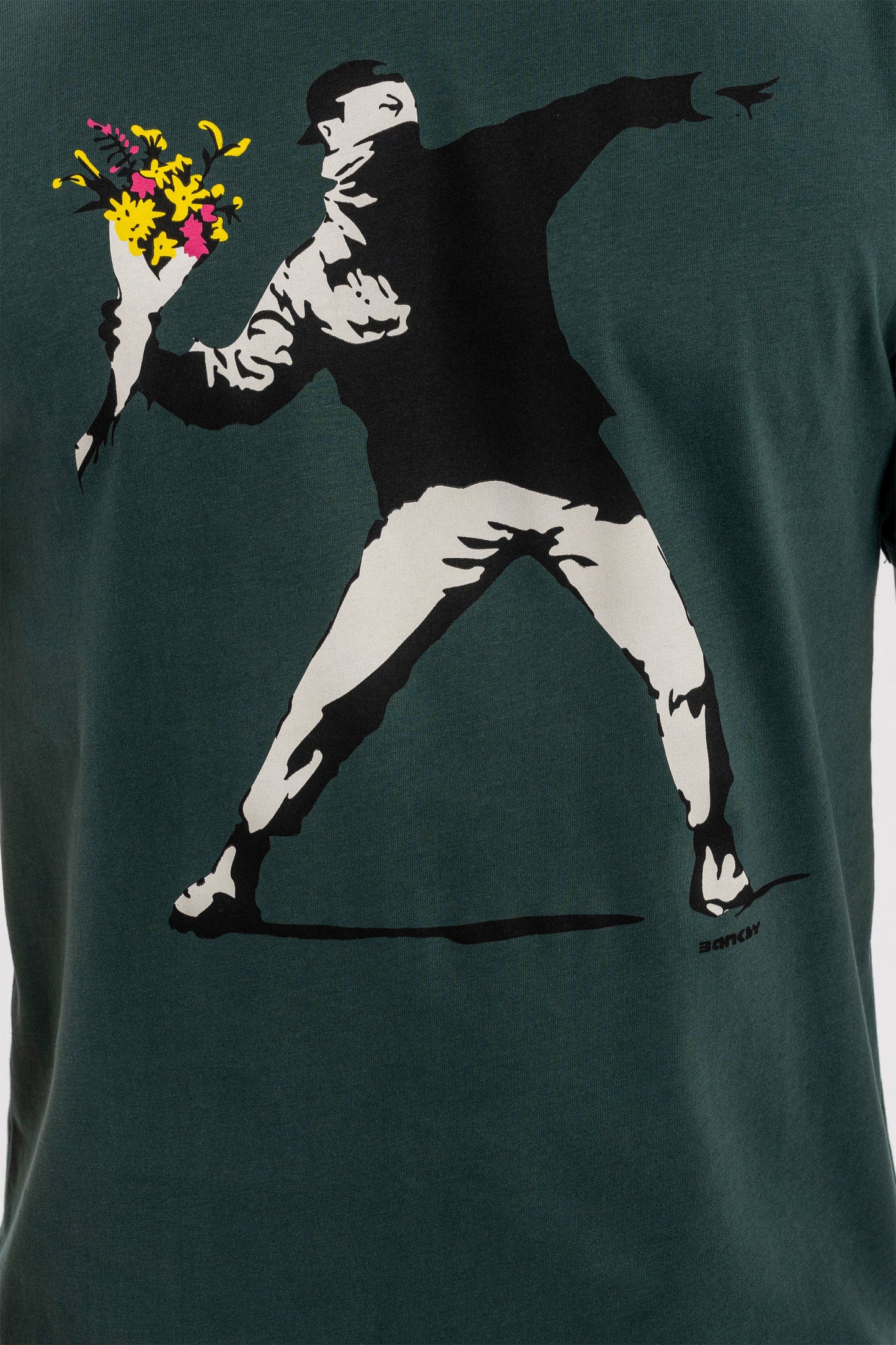 Green The Flower Bomb Thrower by Banksy Printed Cotton T-Shirt