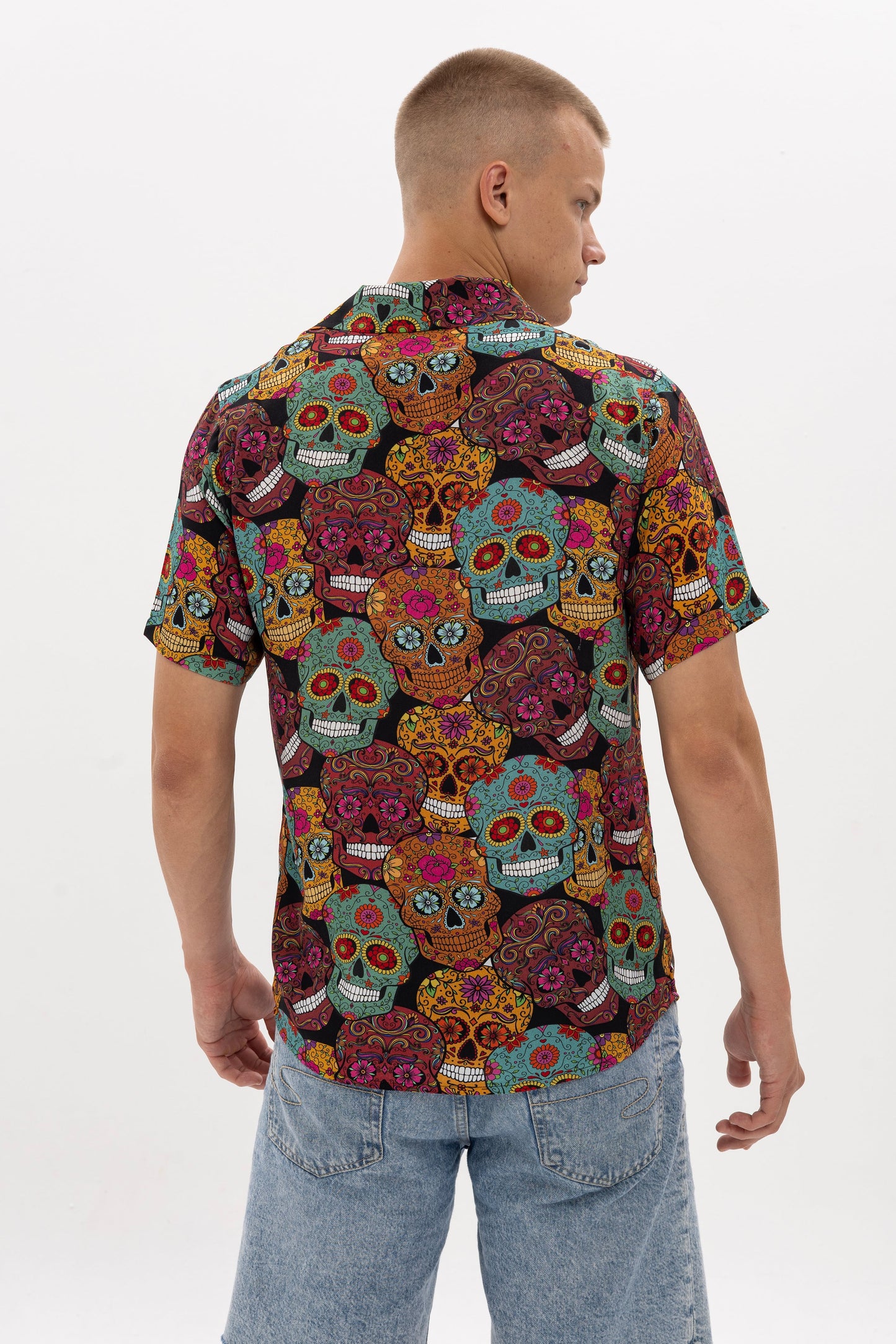Multicolor Many Mexian Skull Print Regular Men's Shirt