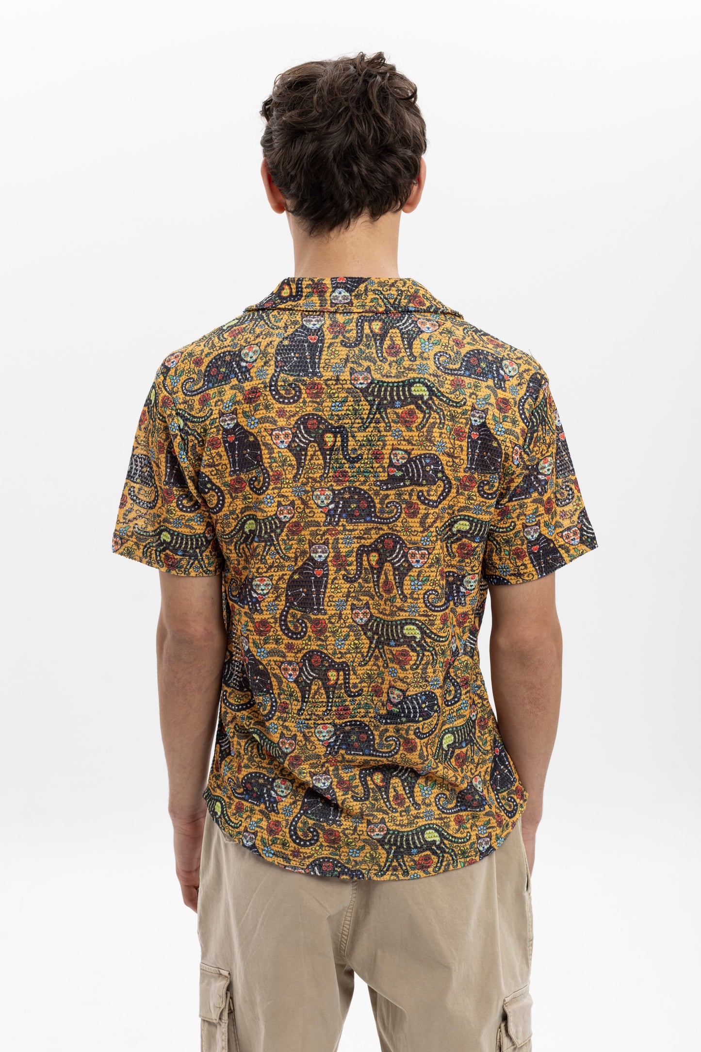 Cat Rose Print Patterned Men's Regular Shirt