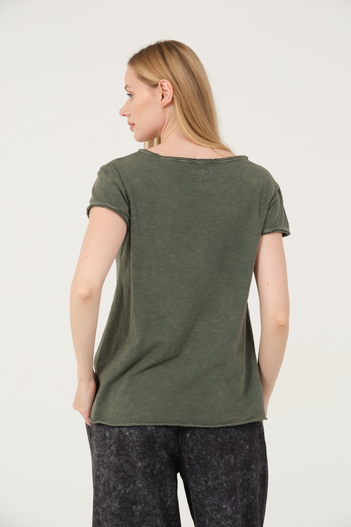 Stone Washed Night Before Christmas Printed Wide Neck Women T-shirt