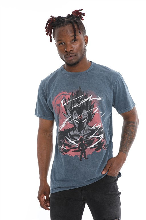 Stone Washed MAJIN VEGETA FICTIONAL CHARACTER Printed Cotton T-shirt