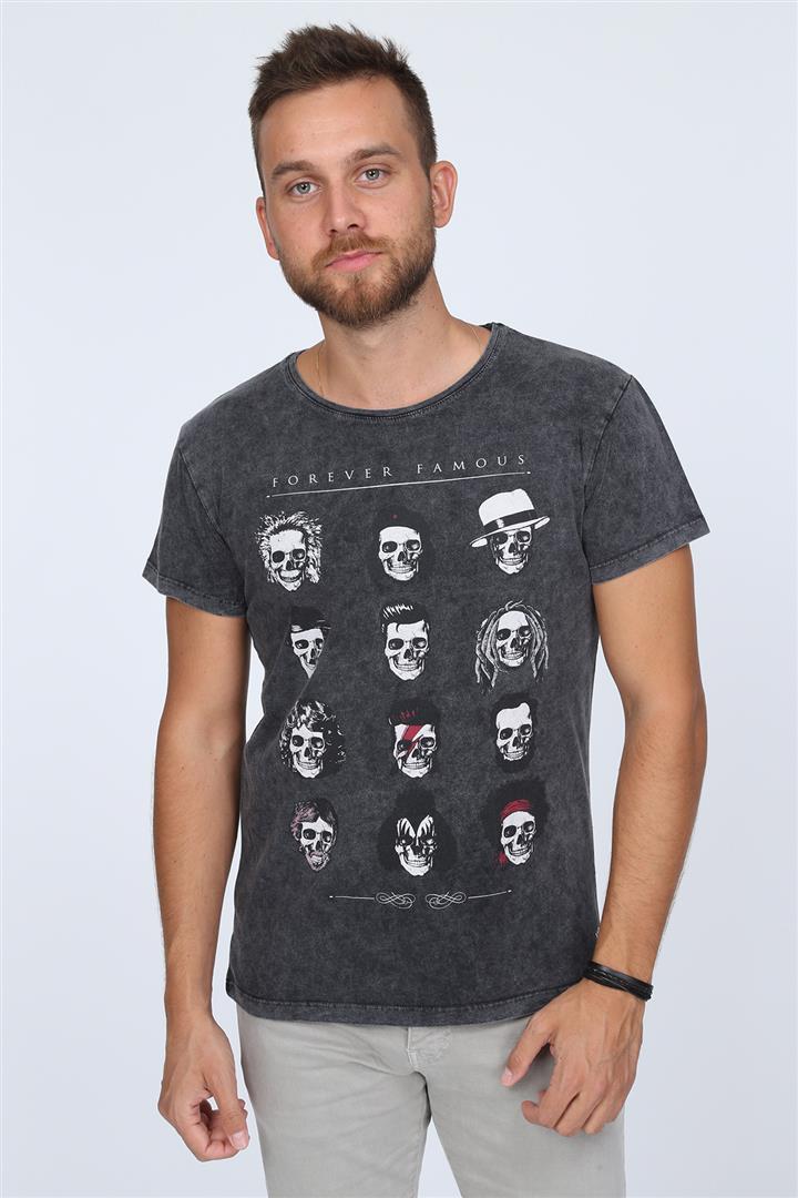 Stone Washed Forever Famous Characters Printed Cotton T-shirt