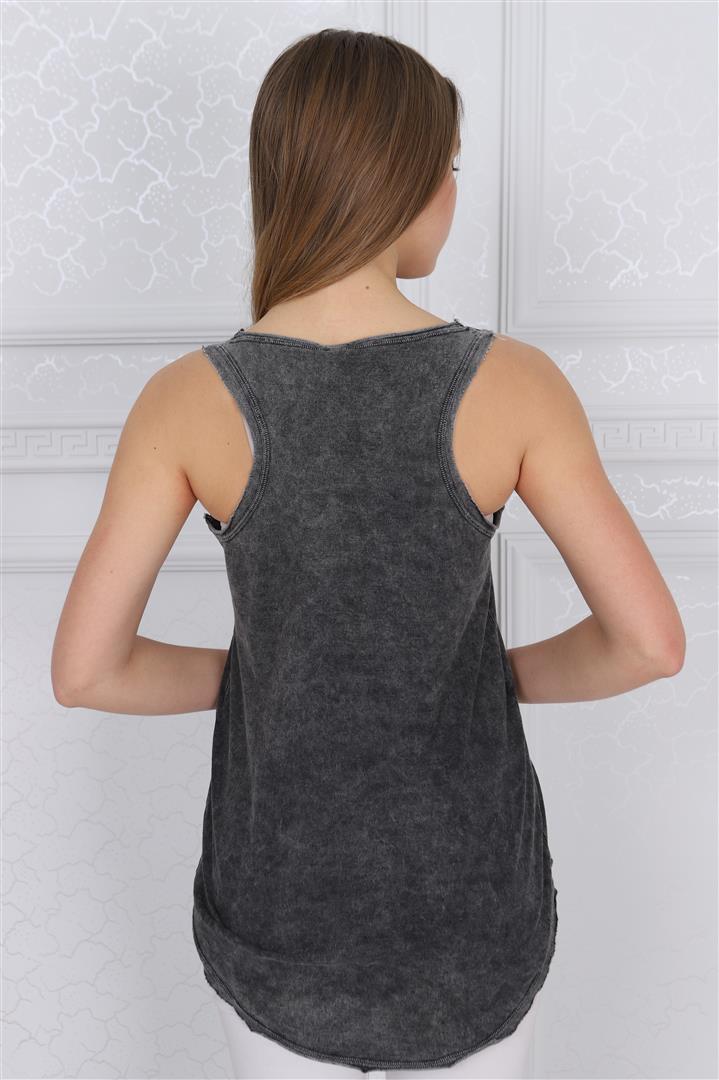 Anthracite Stone Washed I'm Fine Skull Printed Cotton Women Vest