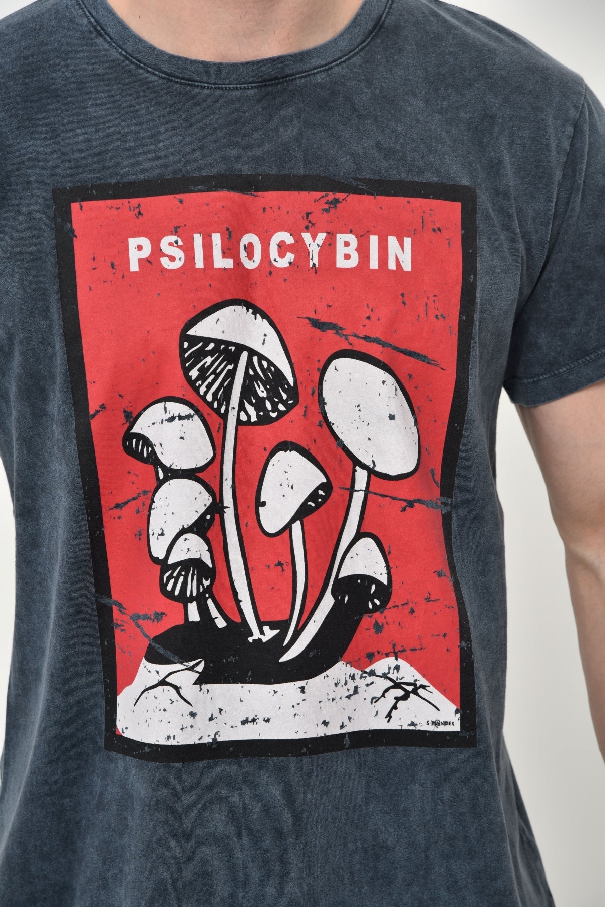 MAGIC MUSHROOM PSILOCYBIN PRINT Acid WASHED COTTON T-SHIRT
