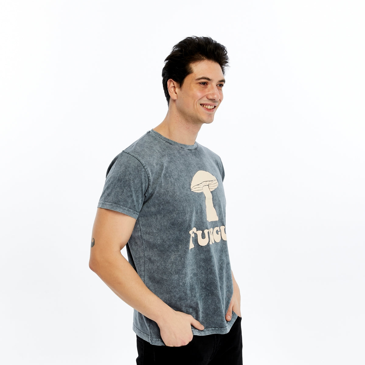 Stone Washed FUNGUY MUSHROOM Printed Cotton T-shirt