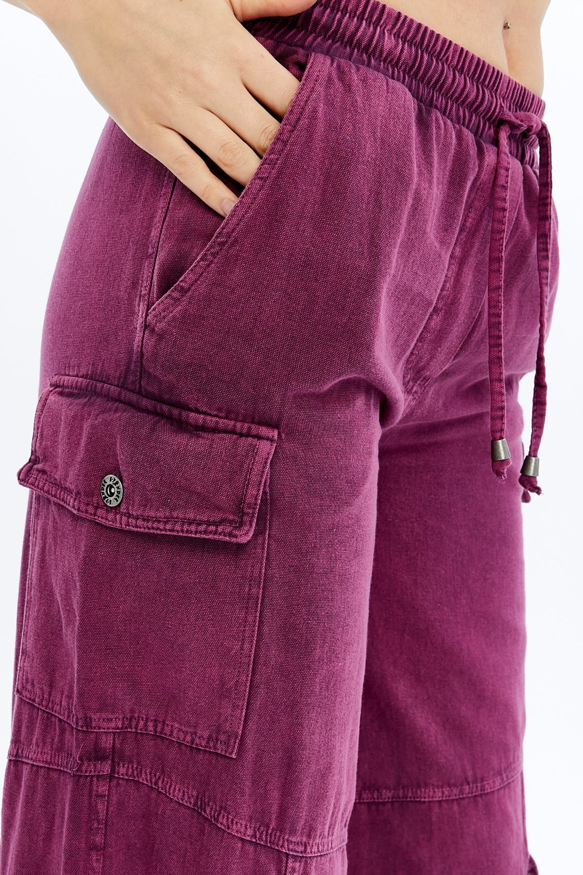 High Waist Flare Legs Women Stone Washed Cotton Trouser