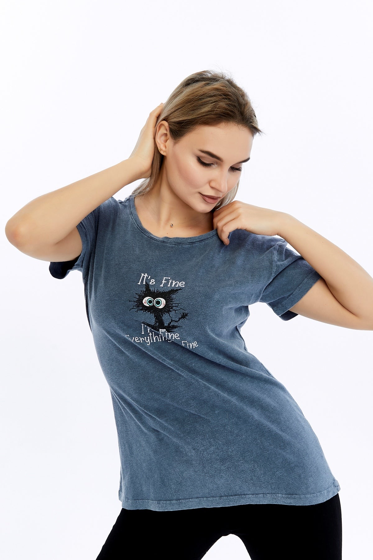 Acid Washed It's Fine I'M Fine Everything Is Fine Printed Cotton Women T-shirt