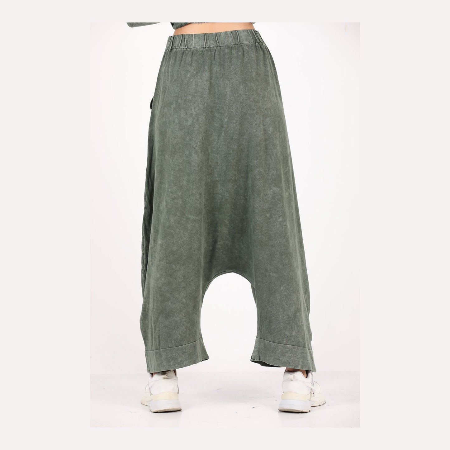 Khaki Oversize Bohemian Woman Pants with Pocket Details