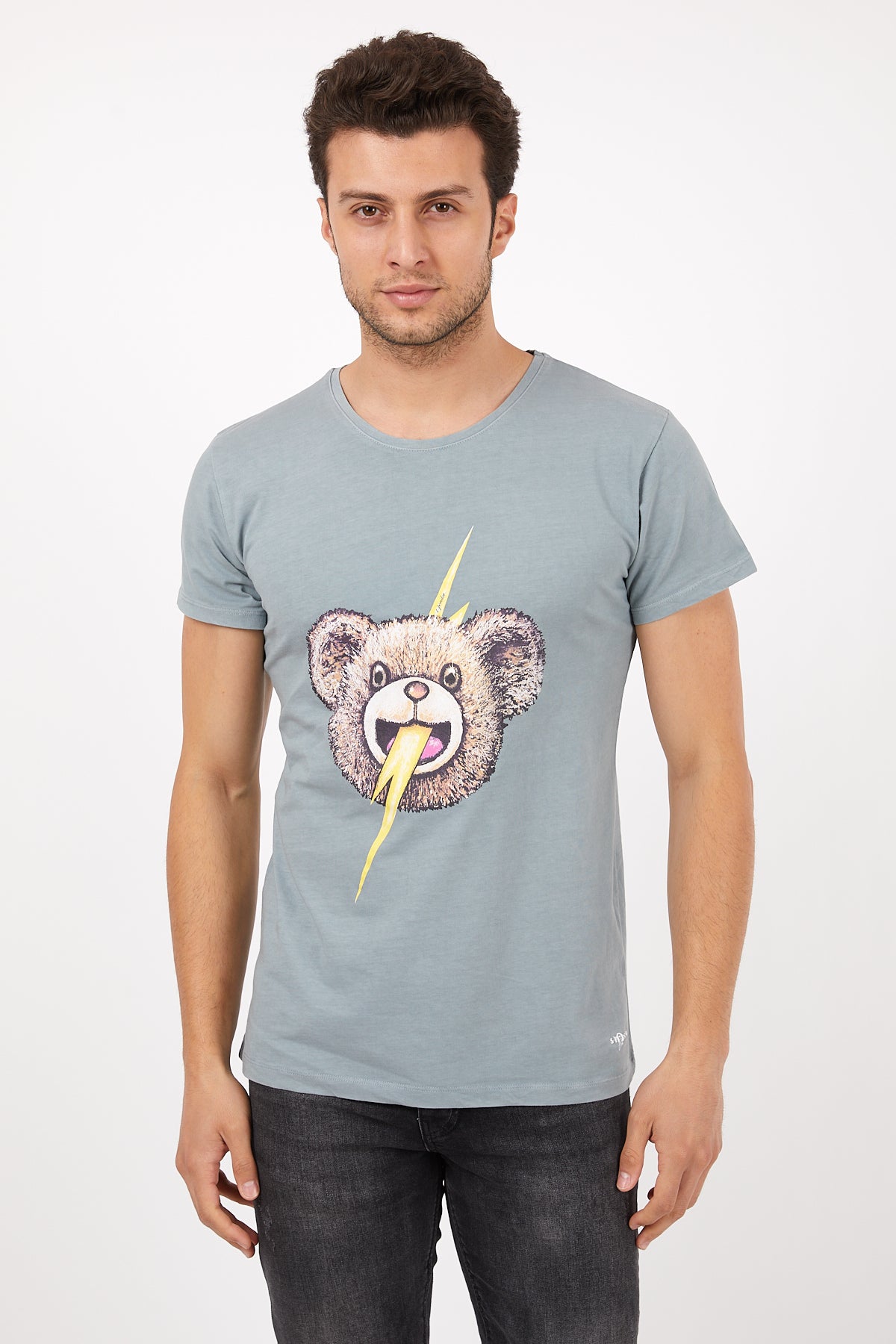 Flash-Bear Design Print Men's Cotton T-Shirt
