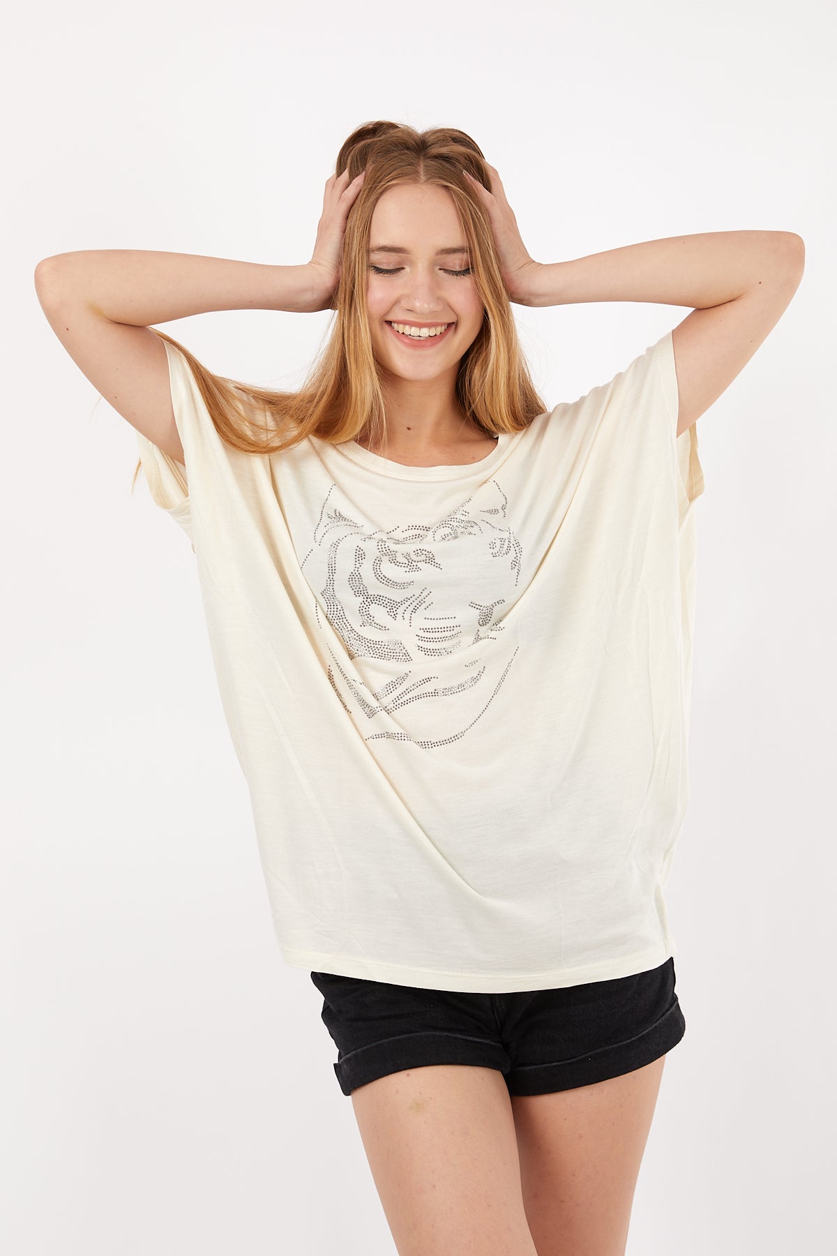 Shinny Tiger Face Animal Print Women Cotton Tops