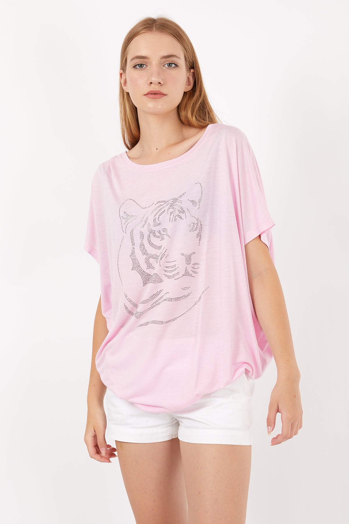 Shinny Tiger Face Animal Print Women Cotton Tops