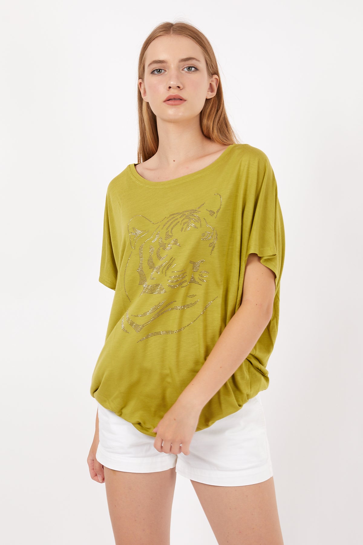 Shinny Tiger Face Animal Print Women Cotton Tops