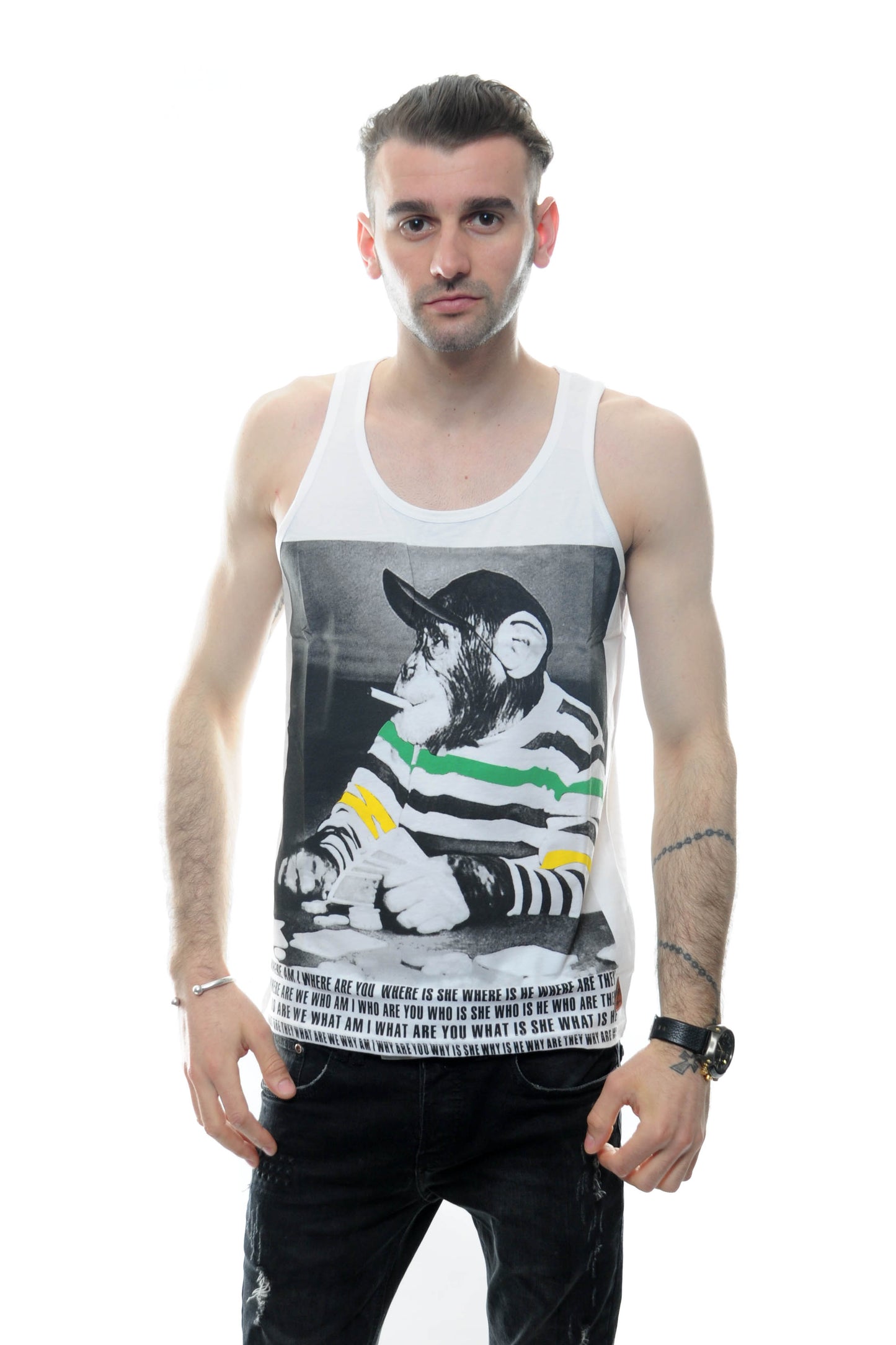 White Monkey Play Card Printed Cotton Vest