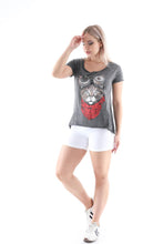 Load image into Gallery viewer, Google Cat Print Women Washed Cotton T-shirt

