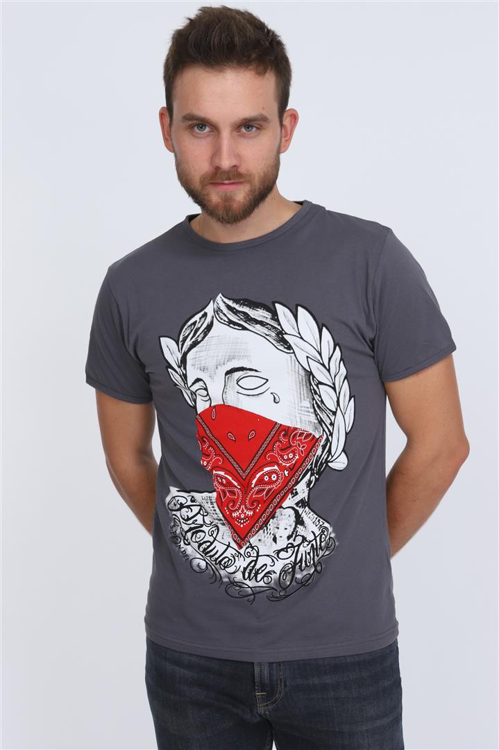 Grey Thug Ceasar Red Bandana Printed Men Cotton T-Shirt Tee Top Timya Wholesale S-Ponder