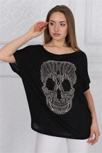 Load image into Gallery viewer, Black Lace Skull Cotton Women Balloon Cut T-Shirt Tee Top Blouse Timya Wholesale S-Ponder
