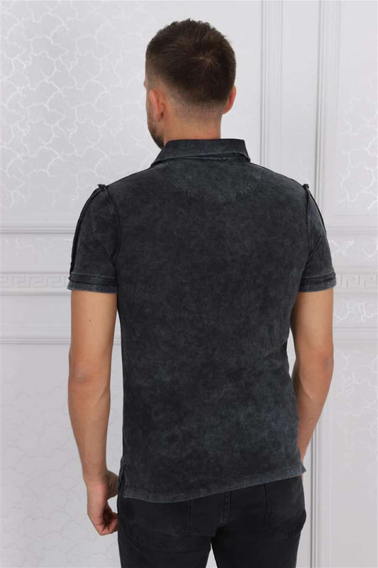 Anthracite Stone Washed Cotton Men's Polo - S-Ponder Shop