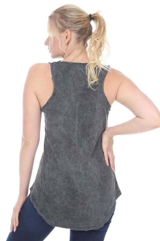 Anthracite Stone Washed Frida Kahlo Printed Cotton Women Vest - S-Ponder Shop