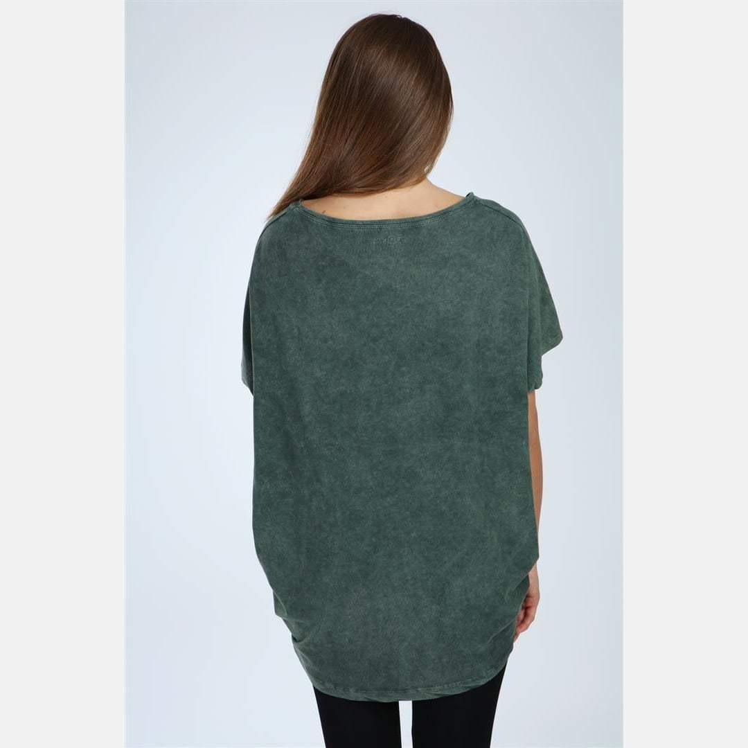 Green Stone Washed Heart Cotton Women Top