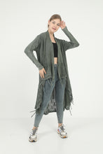 Load image into Gallery viewer, Long  Asymmetric Tassel  Washed Cotton Women  Cardigan

