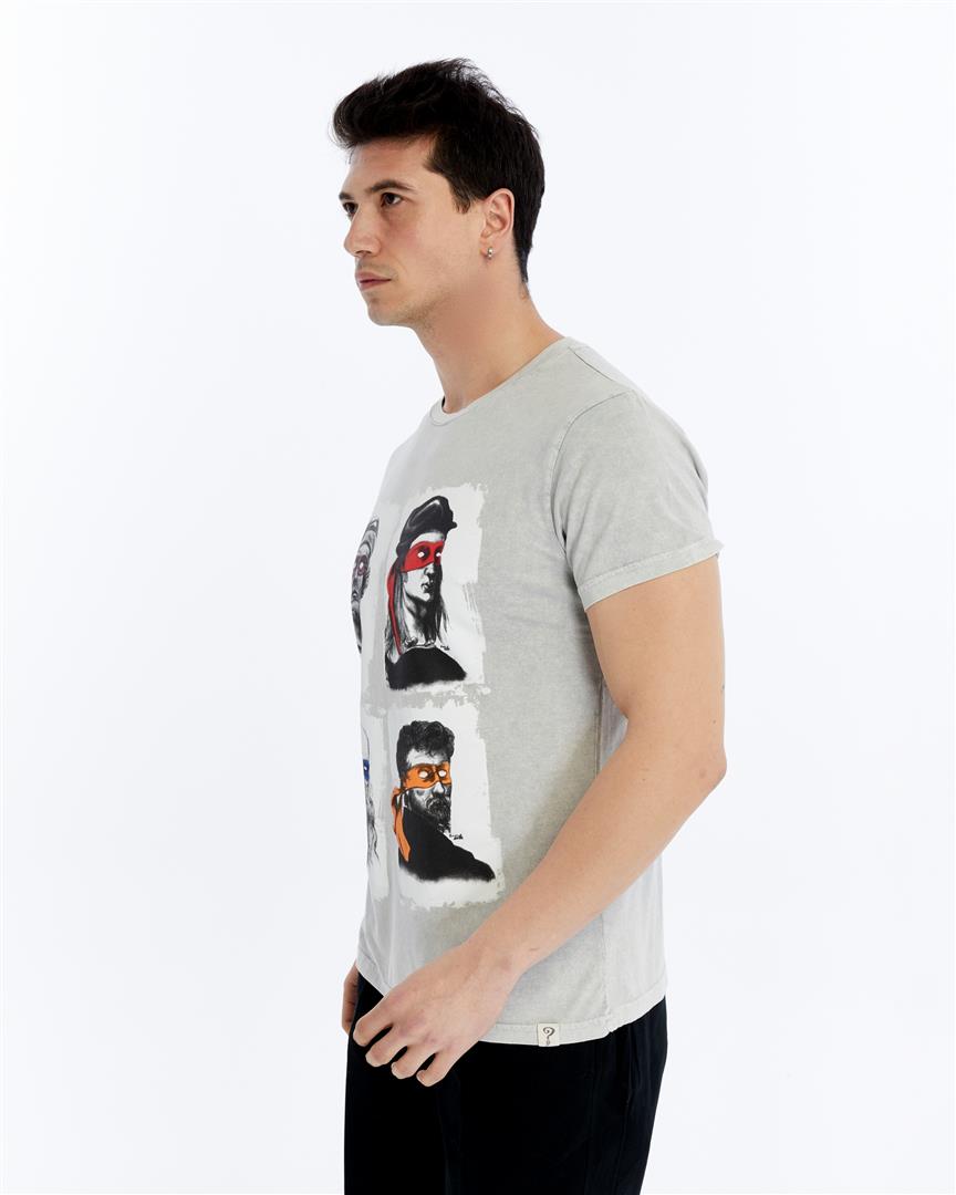 Four Masters Characters  Printed Acid Washed Cotton   T-shirt