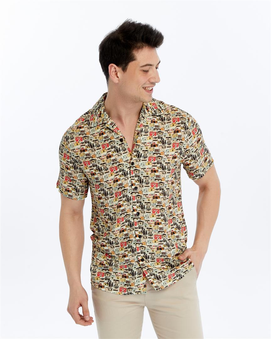 All Over Cameras Patterned  Short Sleeve Men's Regular Shirt