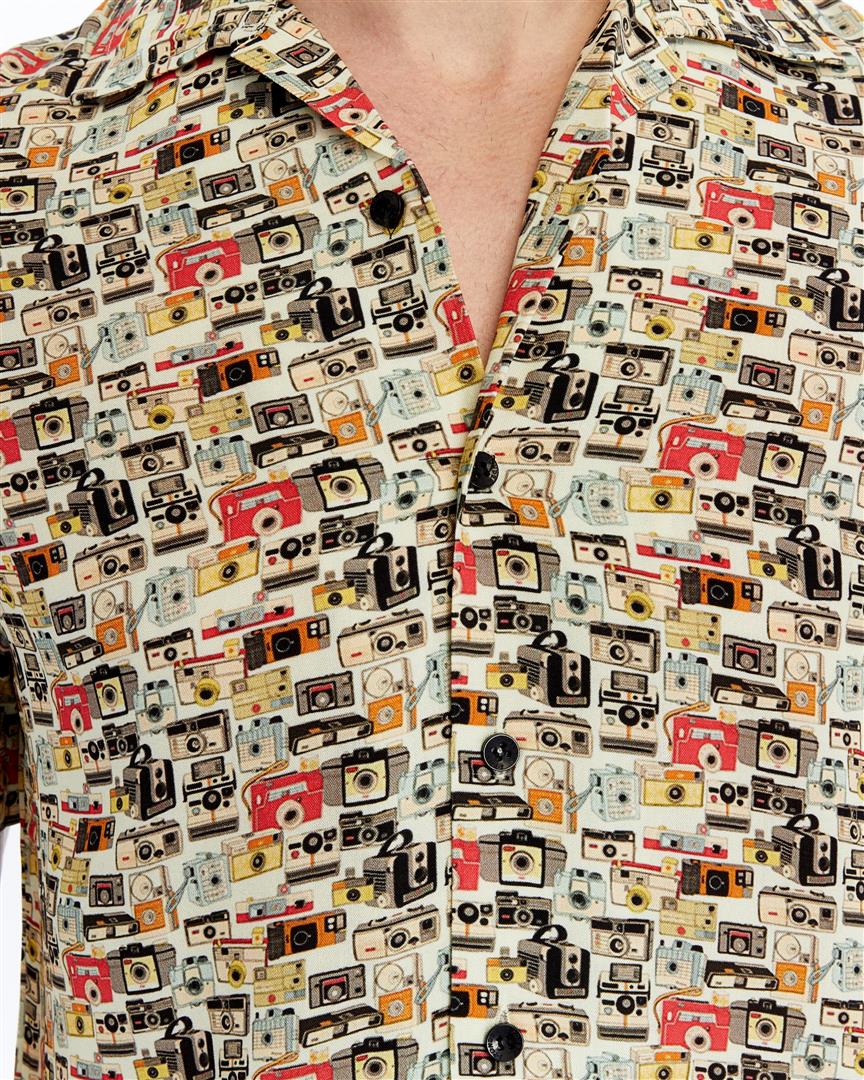 All Over Cameras Patterned  Short Sleeve Men's Regular Shirt
