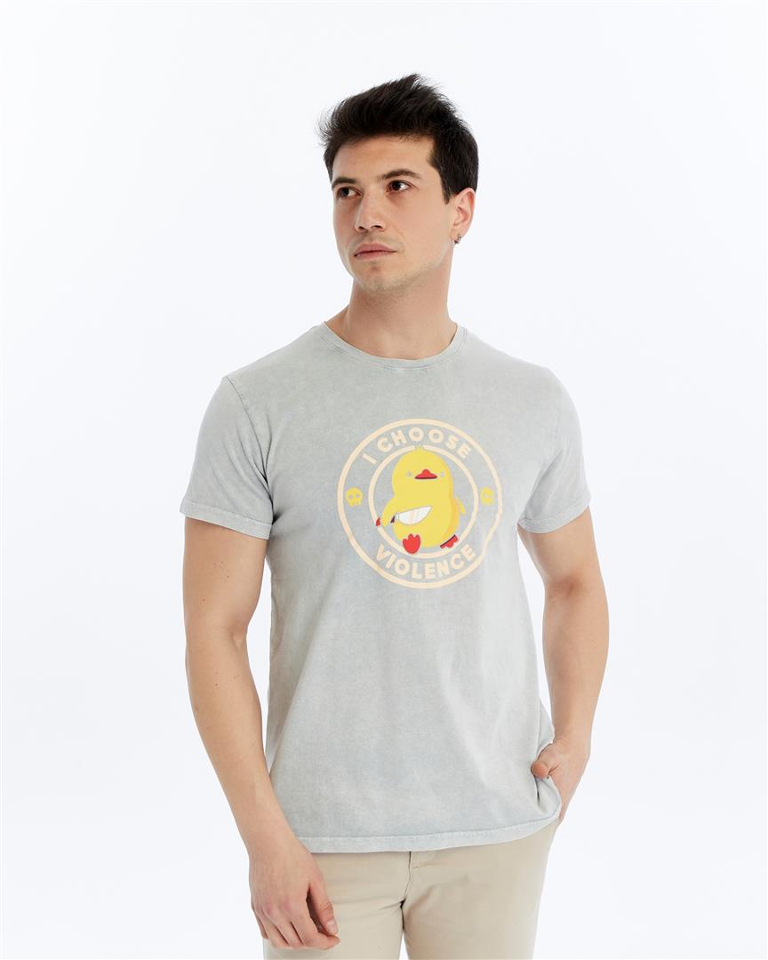 Stone Washed I CHOOSE VIOLENCE CHICK Printed Cotton  T-shirt