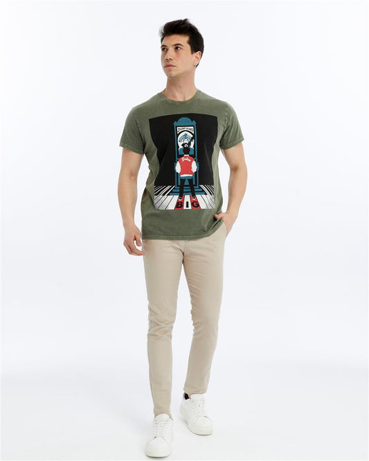 Stone Washed ZOL TAR  SPEAKS  Printed Cotton  T-shirt