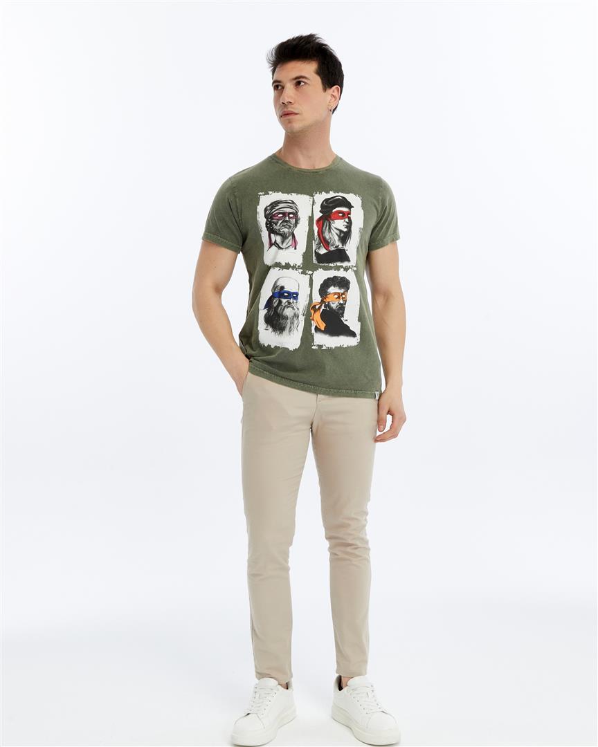 Four Masters Characters  Printed Acid Washed Cotton   T-shirt