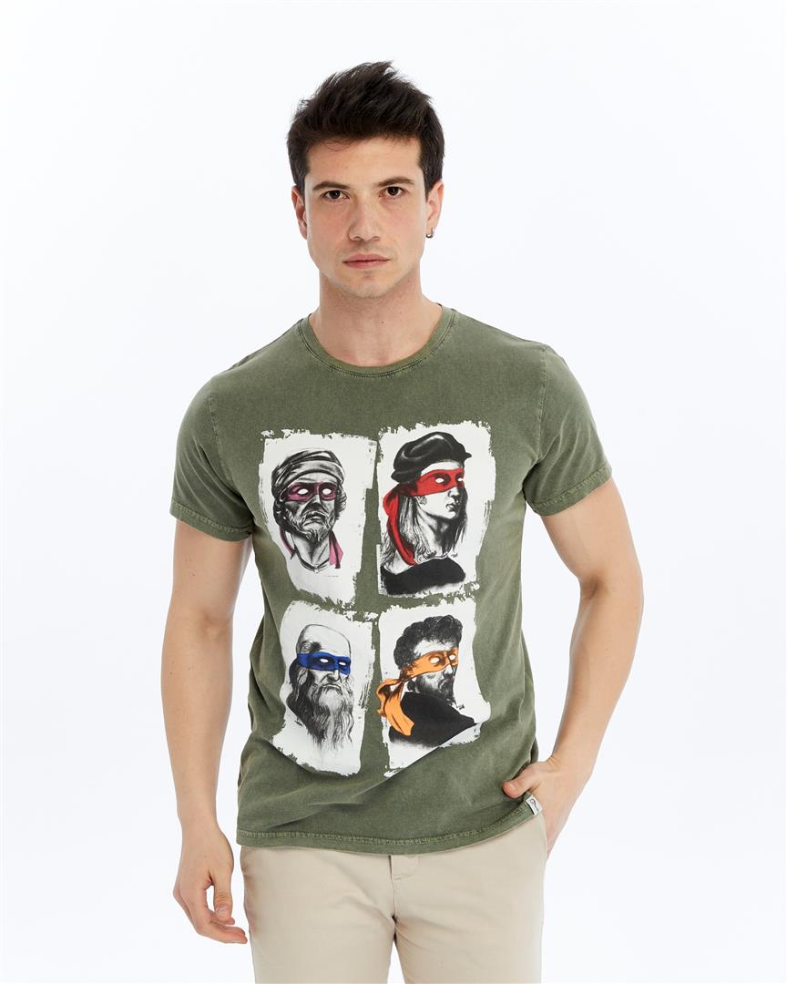 Four Masters Characters  Printed Acid Washed Cotton   T-shirt
