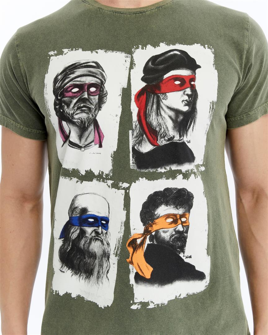 Four Masters Characters  Printed Acid Washed Cotton   T-shirt