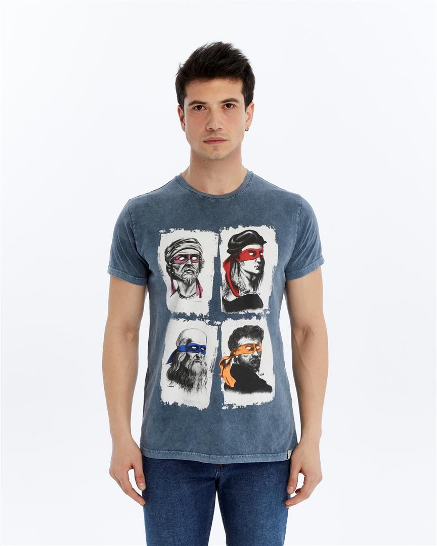 Four Masters Characters  Printed Acid Washed Cotton   T-shirt