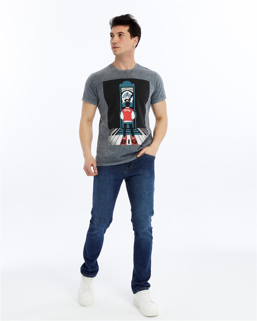 Stone Washed ZOL TAR  SPEAKS  Printed Cotton  T-shirt