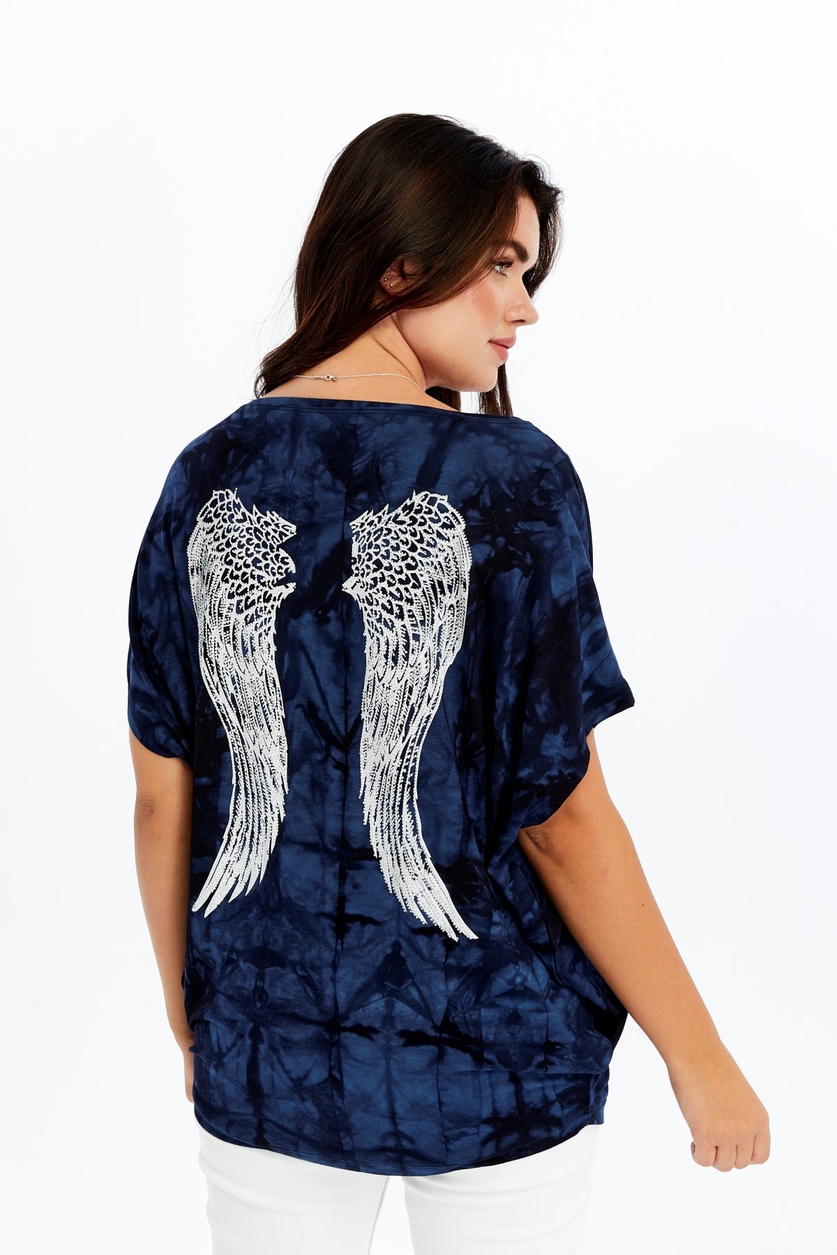 Shiny Sparkly Angle Wings Ballon Cut  Tie Die Women Top