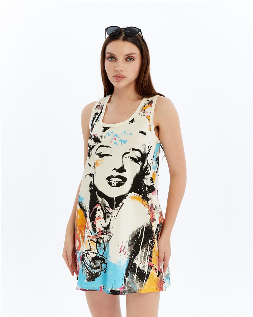STONE WASHED MARYILN ART PRINT WOMEN LONG LINE VEST