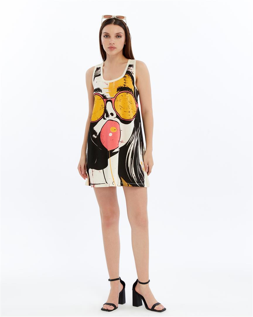 STONE WASHED  FACE & GUM PRINT WOMEN LONG LINE VEST