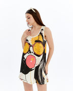 STONE WASHED  FACE & GUM PRINT WOMEN LONG LINE VEST