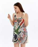 STONE WASHED  PEACE & GUITAR PRINT WOMEN LONG LINE VEST