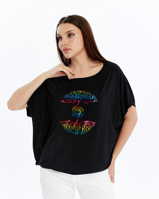 Sparkly AS ABOVE AS BELOW  Emboirdery  Ballon Cut Women Cotton T-Shirt