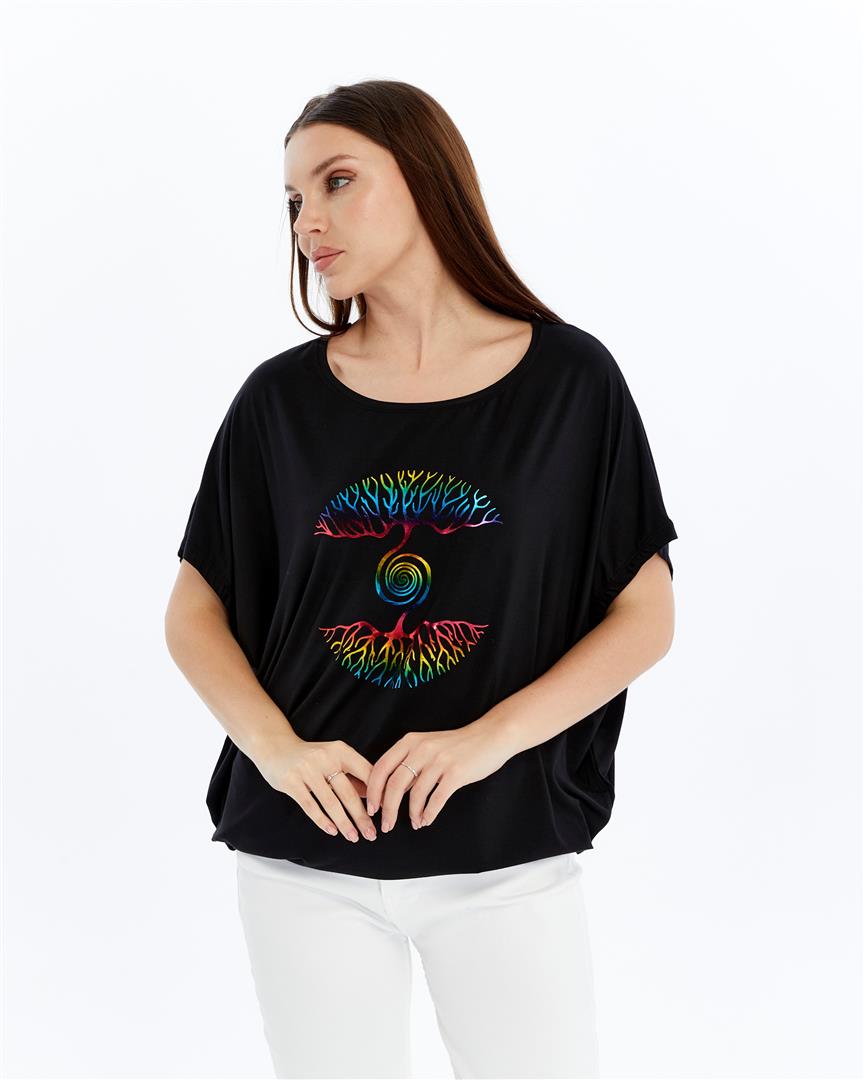 Sparkly AS ABOVE AS BELOW  Emboirdery  Ballon Cut Women Cotton T-Shirt